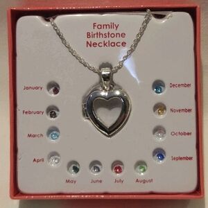 Silver Heart Family Birthstone Necklace